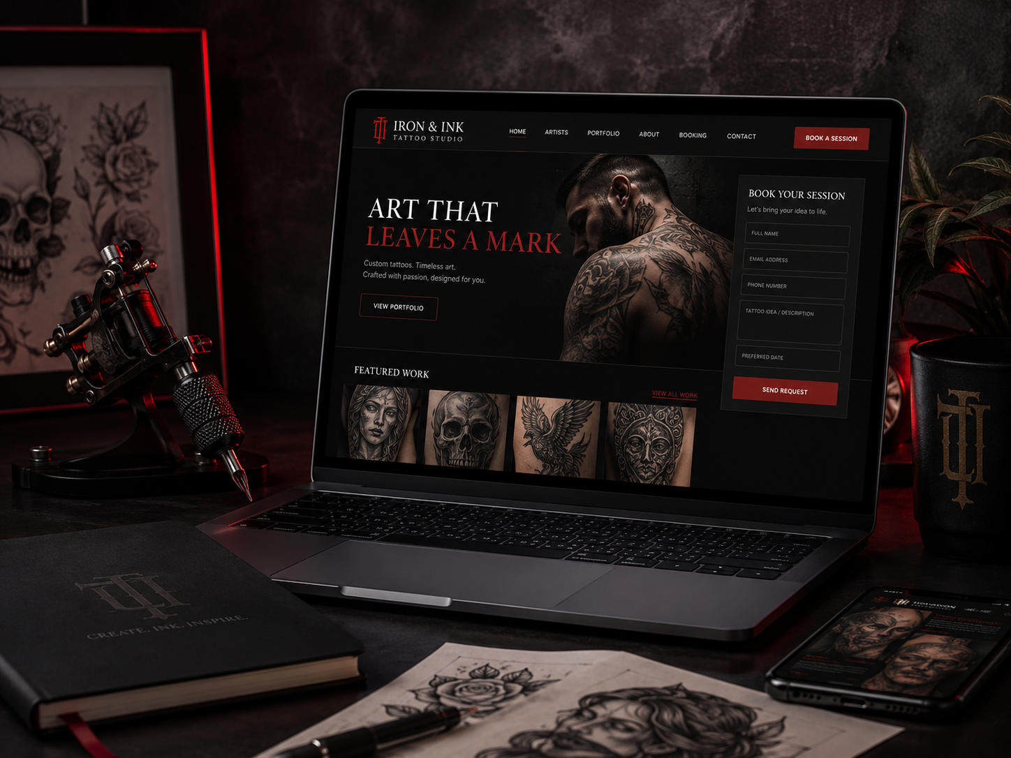 Premium tattoo studio workspace
